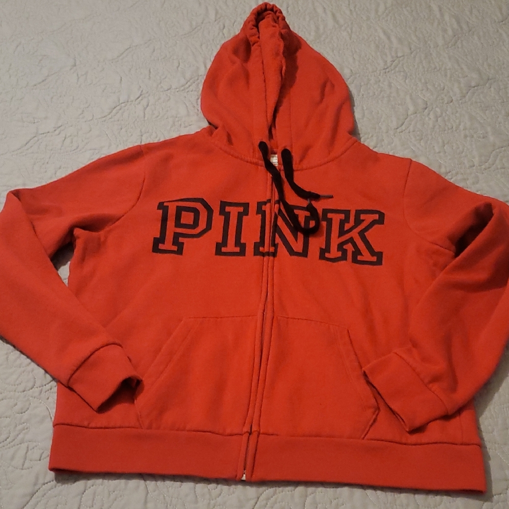 PINK Victoria's Secret Red Zippered HOODIE size LARGE